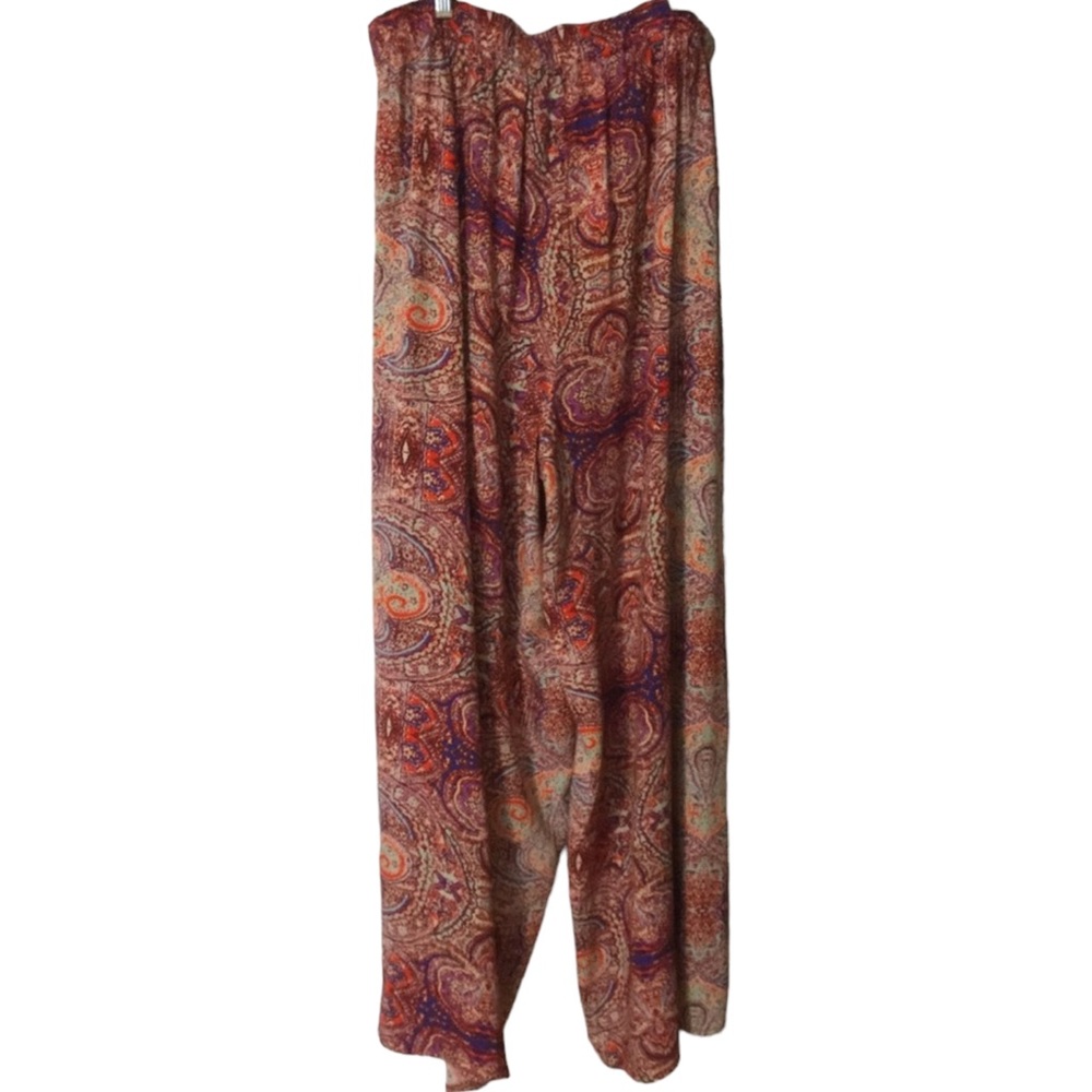 CUPIO sz Large Wide Leg Sexy Pants Side Slits Tie Waist Paisley Multi Colors NWT